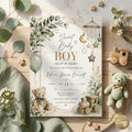 Editable Baby Shower Invitation, Boy Baby Clothes Baby Shower Invite, A Sweet Baby Boy is on his way Laundry Blue Greenery, Canva Template