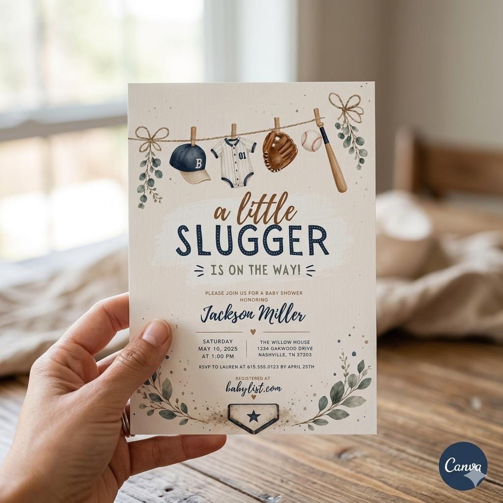A Little Slugger Baseball Baby Shower Invitation, Baseball Baby Shower Invitation , A Little Slugger is on the Way Invite (Digital Download)
