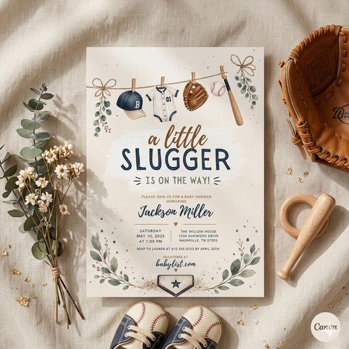 A Little Slugger Baseball Baby Shower Invitation, Baseball Baby Shower Invitation , A Little Slugger is on the Way Invite (Digital Download)