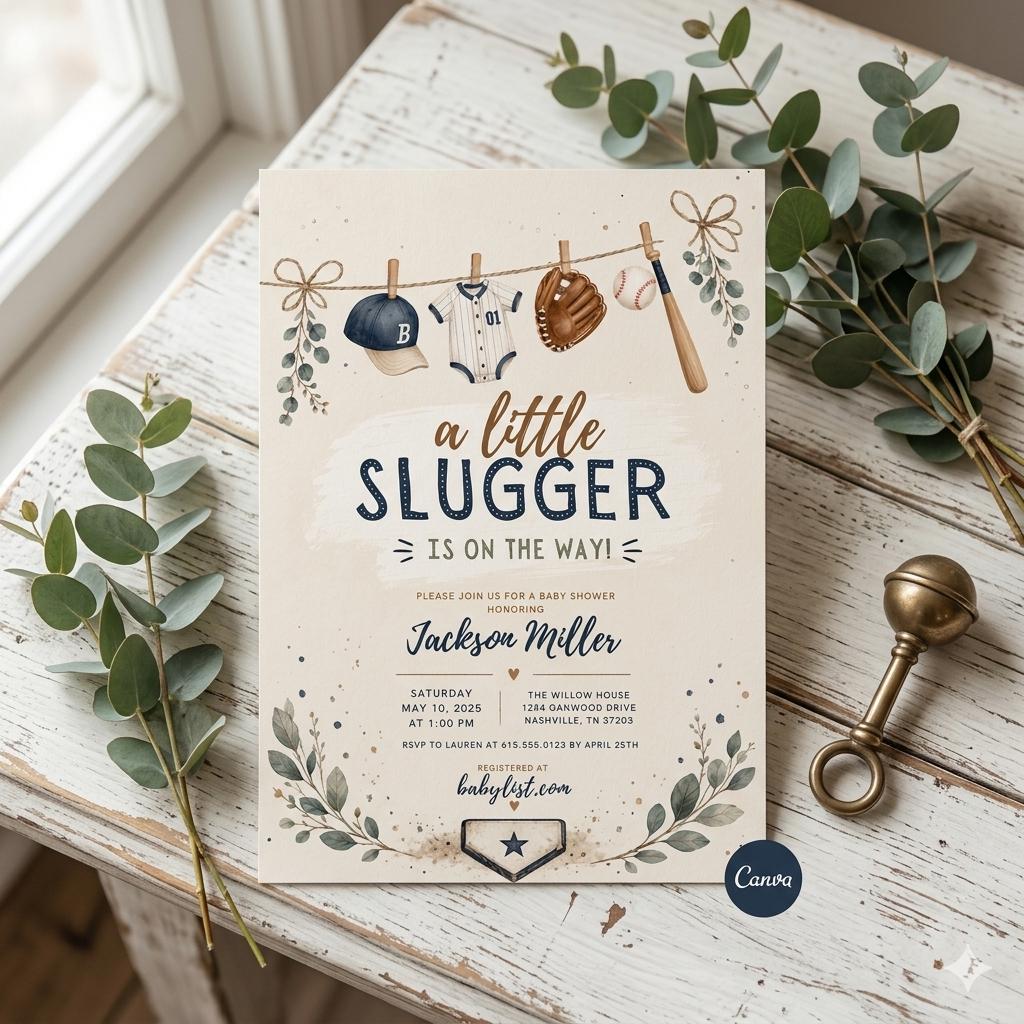 A Little Slugger Baseball Baby Shower Invitation, Baseball Baby Shower Invitation , A Little Slugger is on the Way Invite (Digital Download)