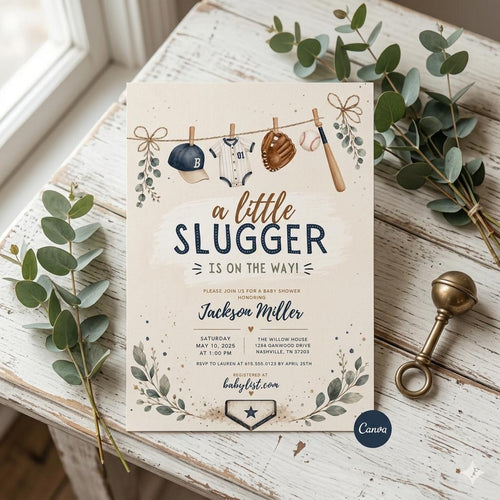 A Little Slugger Baseball Baby Shower Invitation, Baseball Baby Shower Invitation , A Little Slugger is on the Way Invite (Digital Download)