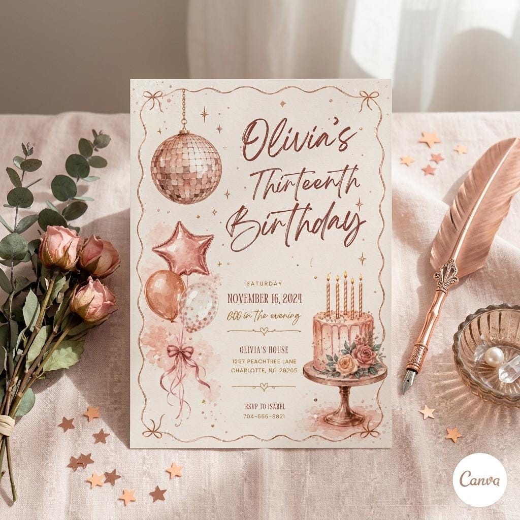Editable Thirteenth Birthday Invitation Template: 13th Birthday Party Invite , Teen Girl , Blue Birthday Invitation (Digital Download)