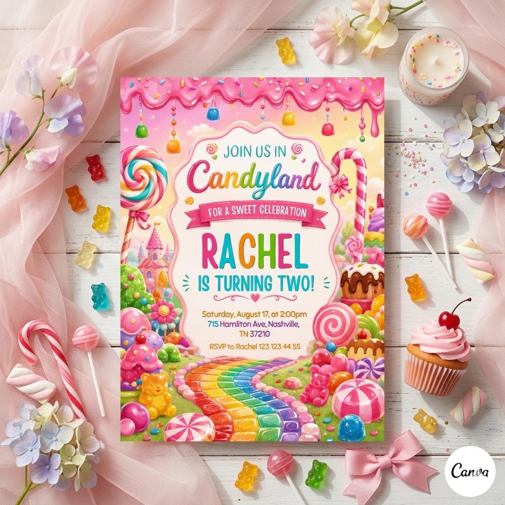 Editable Candy Birthday Invitation, Candyland Sweet Celebration (Digital Download)