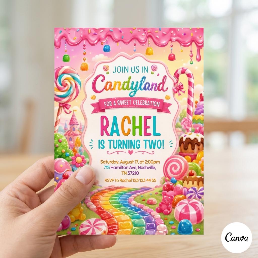 Editable Candy Birthday Invitation, Candyland Sweet Celebration (Digital Download)