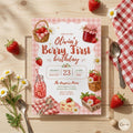 Berry First Birthday Invitation Card Printed, Strawberry 1st Birthday Invite, Baby Girl First Birthday Party Invite Custom Name Card
