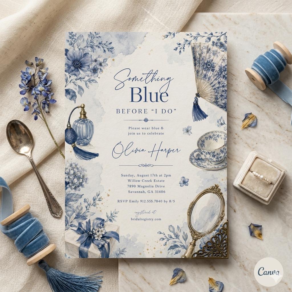 Something Blue Before , Do Bridal Shower Invitation , Blue Floral Bridal Shower Invite , digital Digital
