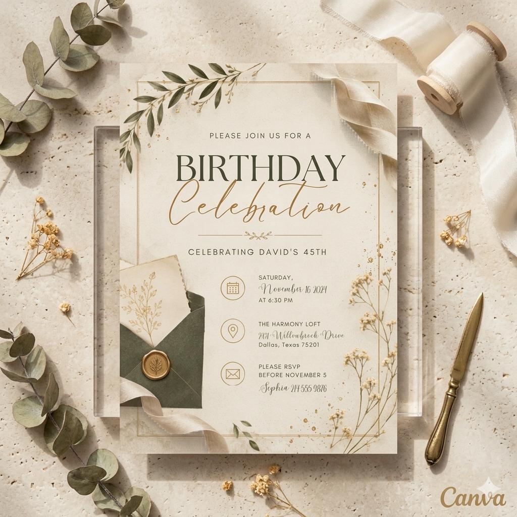 Editable Modern Black Gold Birthday Invite, Men's Digital Party Invite, Canva Celebration Design (Digital Download)
