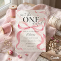 Isn't She One-derful – First Birthday Invitation, Pink Coquette Ribbon Party Invite (Digital Download)