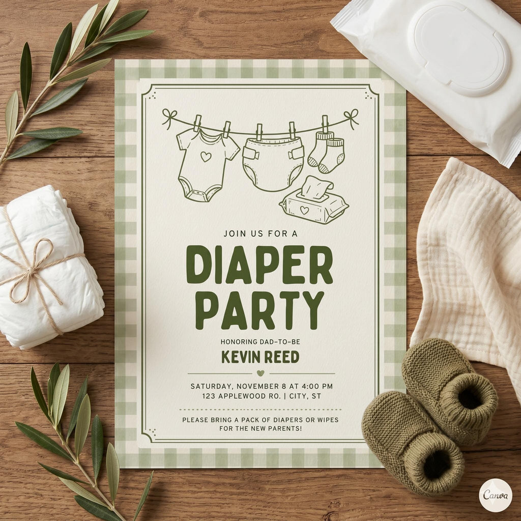 Diaper Party Invitation Template: Customizable Digital Invite (Canva)