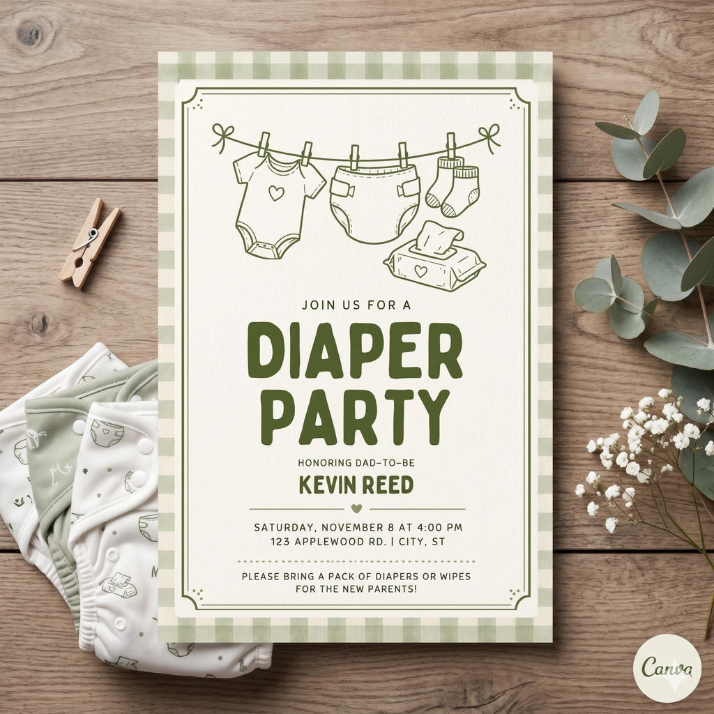 Diaper Party Invitation Template: Customizable Digital Invite (Canva)
