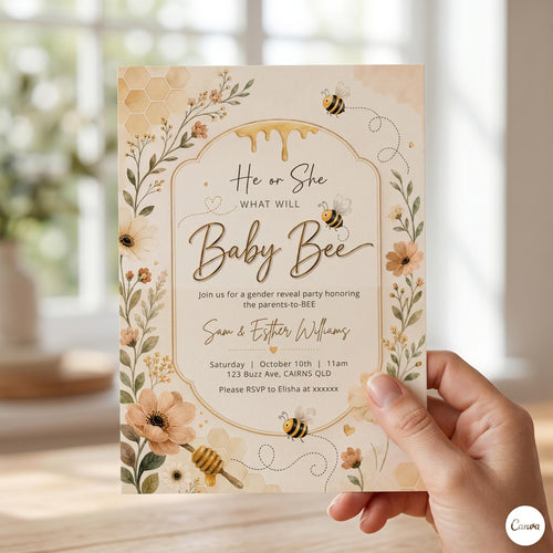 Baby Bee Gender Reveal Invitation Template , What Will Baby Bee Shower Invite (Digital Download) , A26