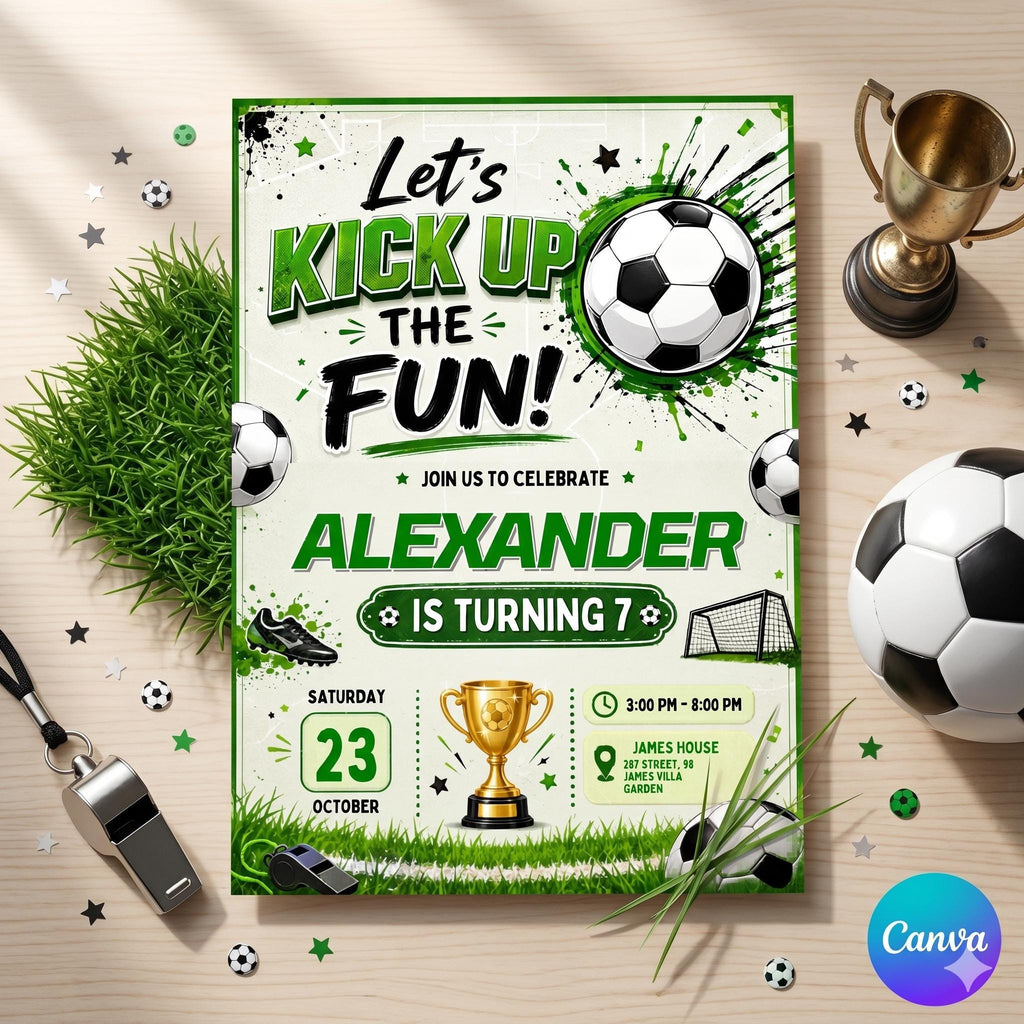 Soccer Birthday Invitation: Editable Soccer Party Invite, Sports Theme, Kids Football Birthday (Digital Download)