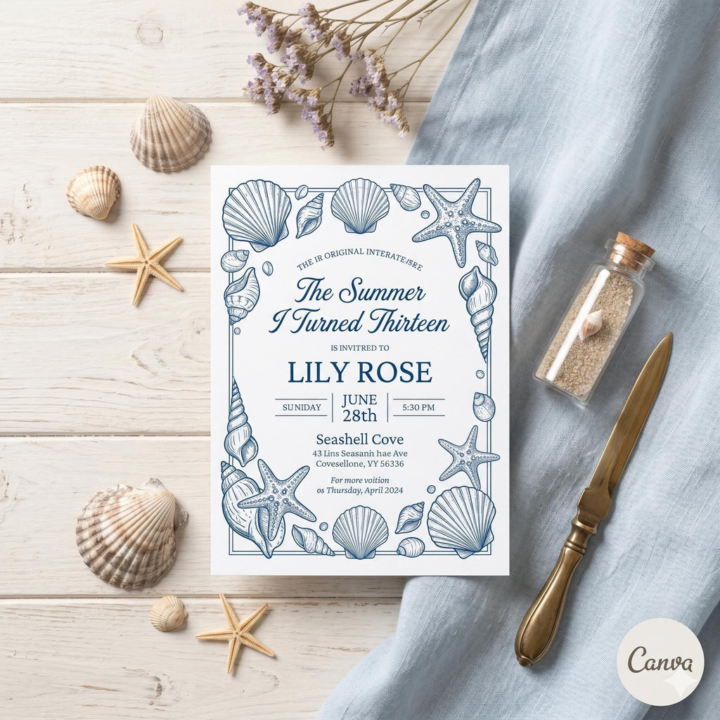 The Summer I Turned Thirteen, Any Age TSITP Theme Birthday, Blue Hydrangea Invite, Blue Flowers TSITP, Teen Girl Birthday Invite, Custom age
