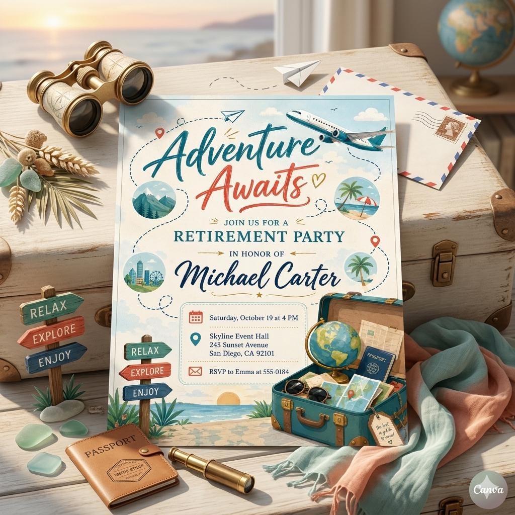 Retirement Party Invitation: Adventure Awaits Theme ,Retirement party invitations, Retirement celebration (Digital Download)