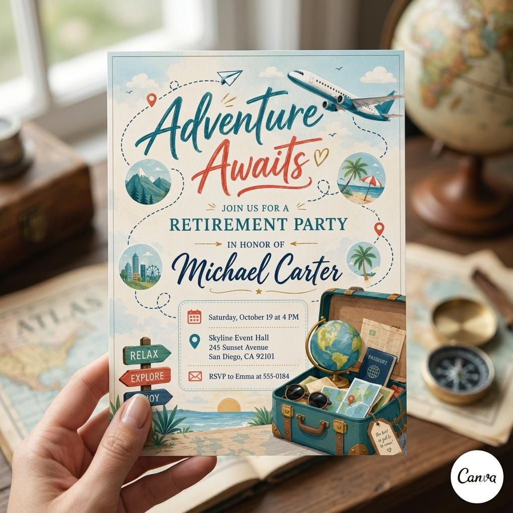 Retirement Party Invitation: Adventure Awaits Theme ,Retirement party invitations, Retirement celebration (Digital Download)