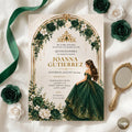 Editable Quinceañera Invitation, Red Roses Gold Black, Mis Quince Anos (Digital Template)