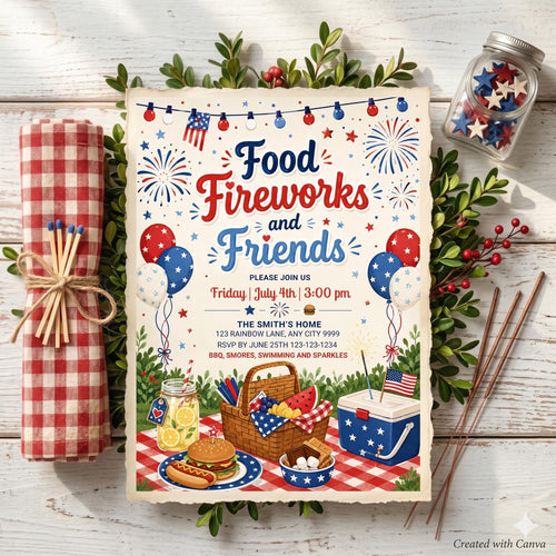 4th of July Celebration Invitation, Lake Party Invite, Editable BBQ invite, Boat Fireworks flyer, Fourth of July, Printable Instant Download