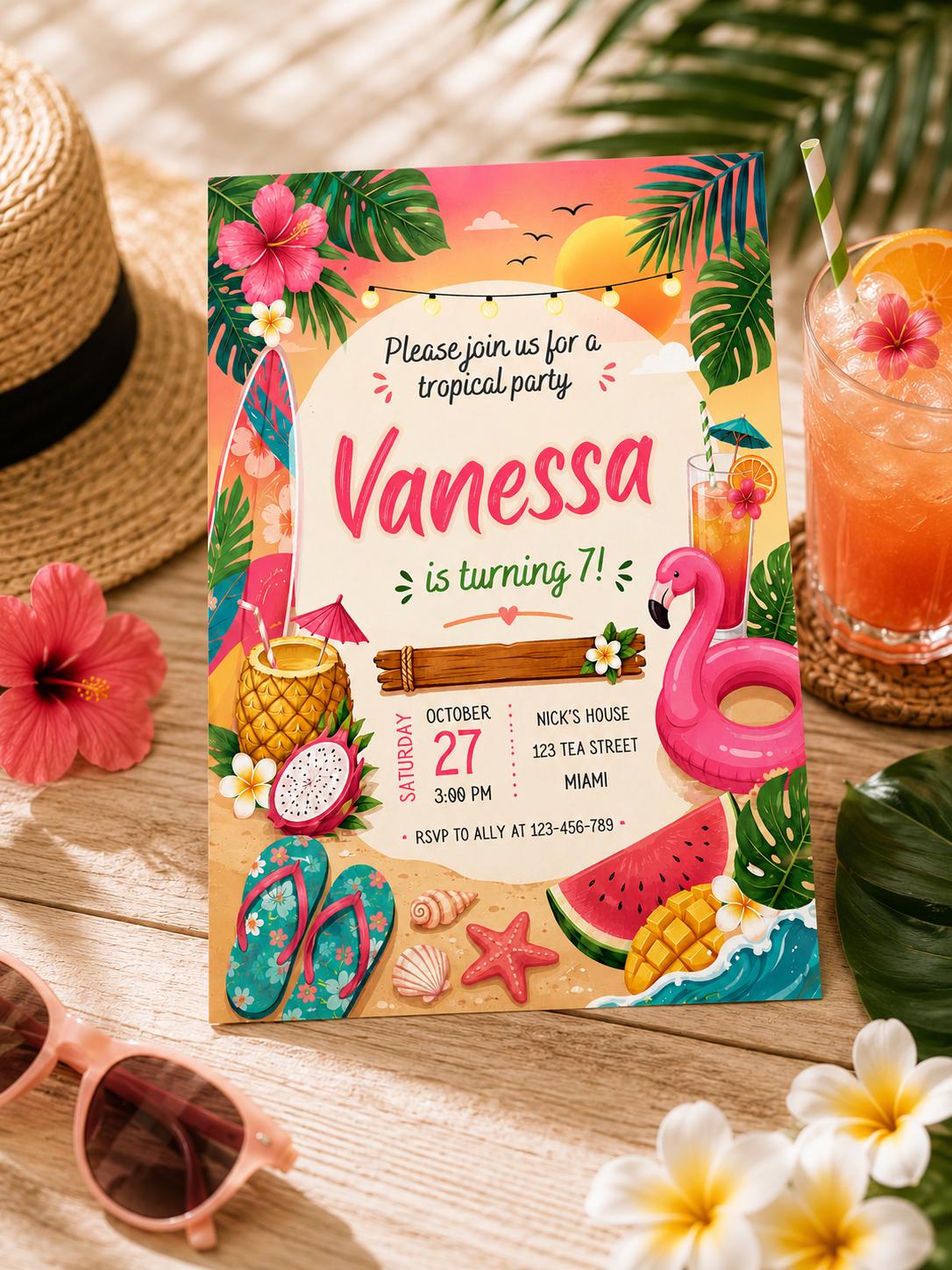 Tropical Birthday Invitation: flamingo pool party invitation, Tropical Invite, Tropical Bridal Shower, pineapple, flamingle invite