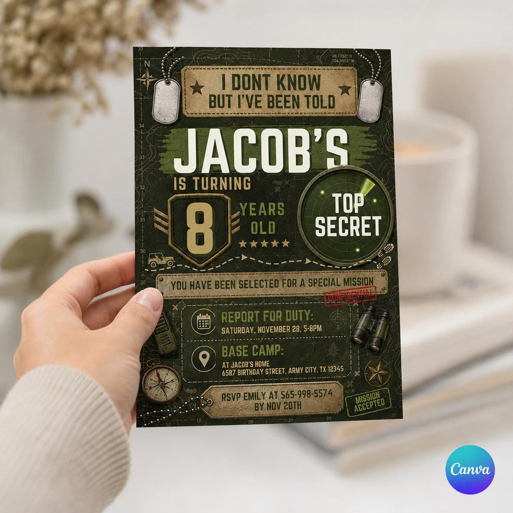 Editable Army Birthday party invitation , Military Birthday Party , Boy Military Camo Party invite ,Edit Camouflage party Instant download