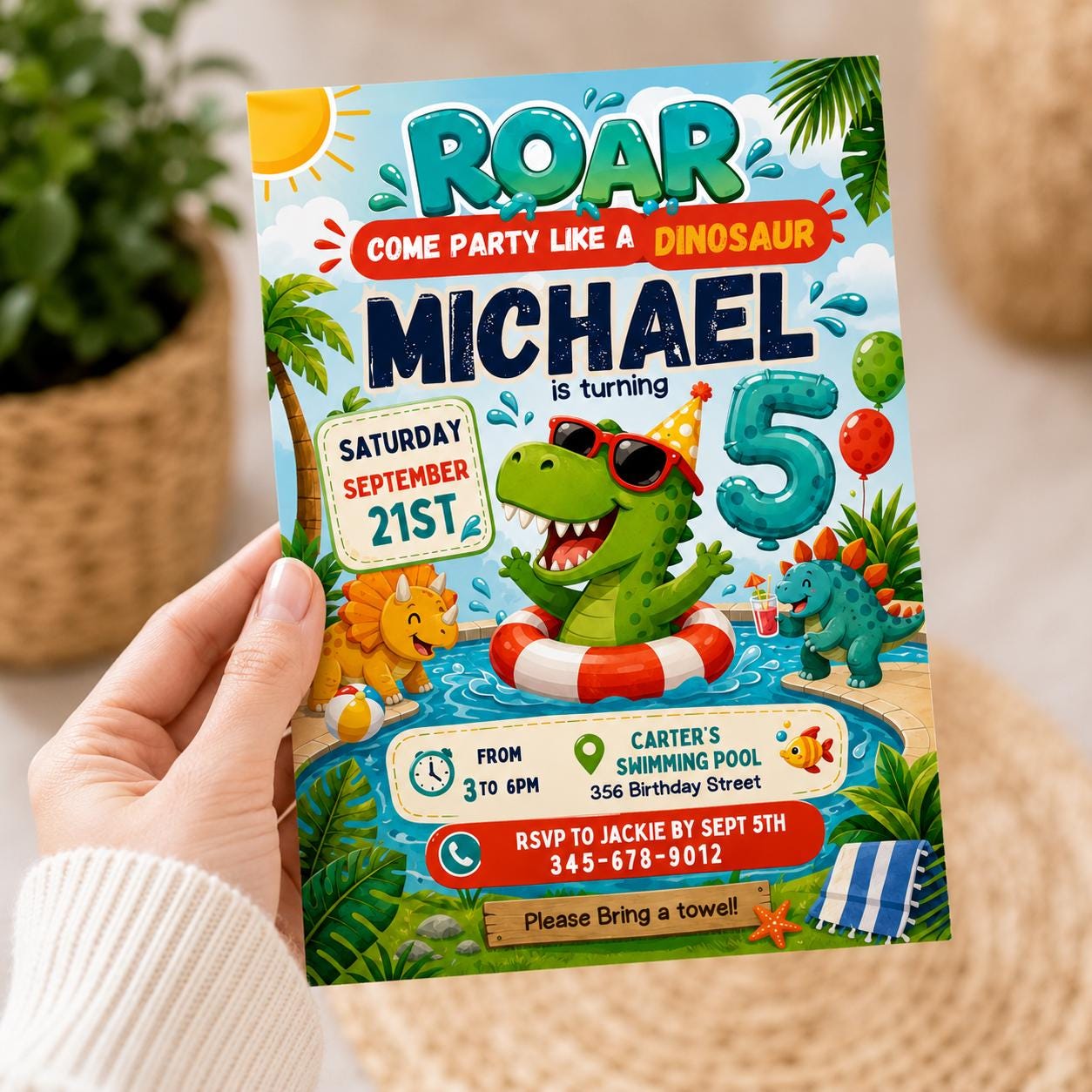 Editable Dinosaur Pool Party Invitation , Swim Birthday invite , Dino Instant download