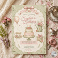 Pink Bow First Birthday Invite, Trendy Coquette Birthday Invite, Girly Birthday Invite, Our Little Wildflower Invite, Vintage Floral, Canva