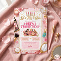 Spa Birthday Party Invitation, Pamper Party Invite, Girl Spa Birthday, Pink Bow Invitation, Editable Canva Template