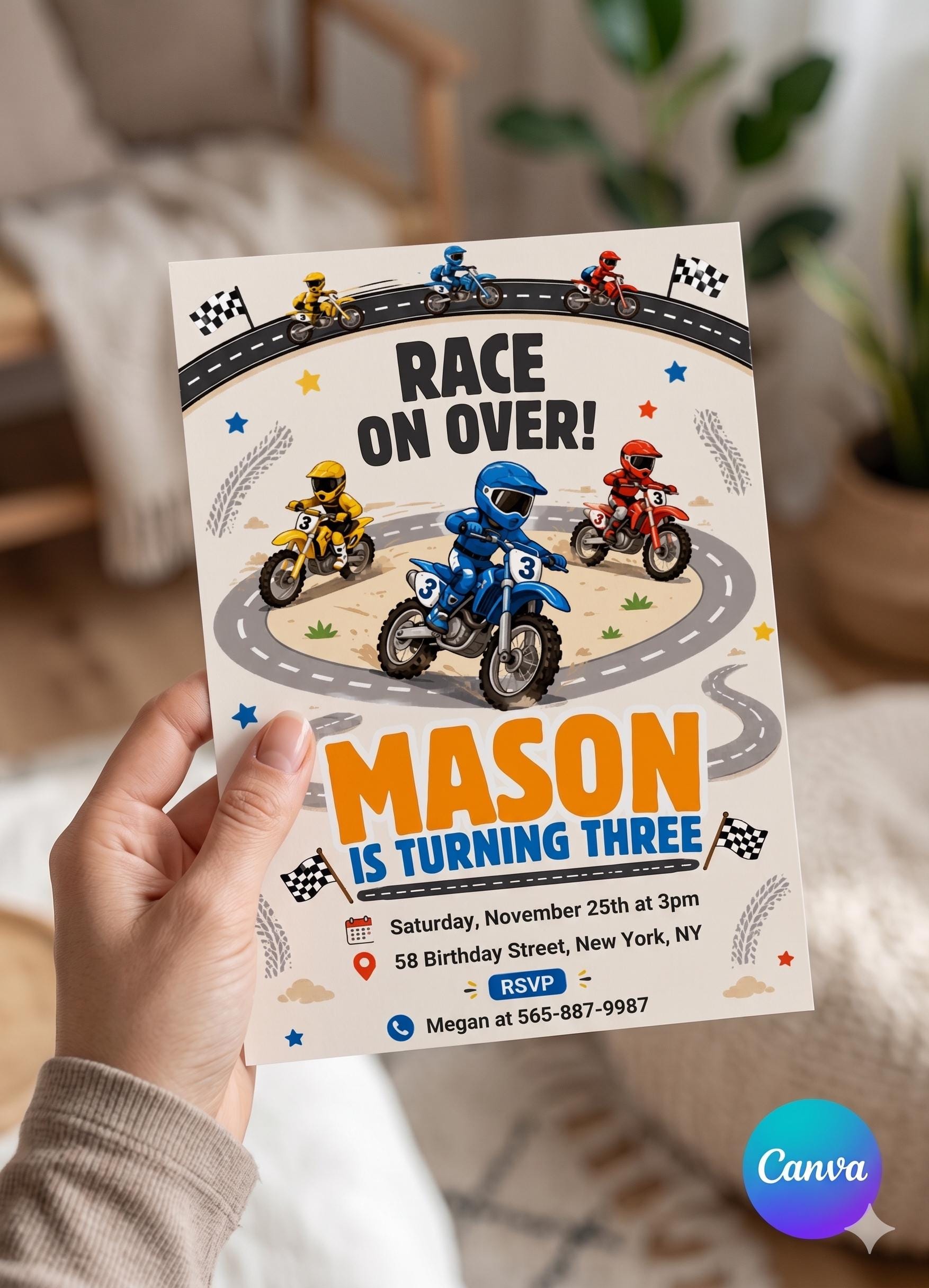 Dirt Bike Birthday Invitation, Motocross Off-Road Boy Party Invite (Digital Template)