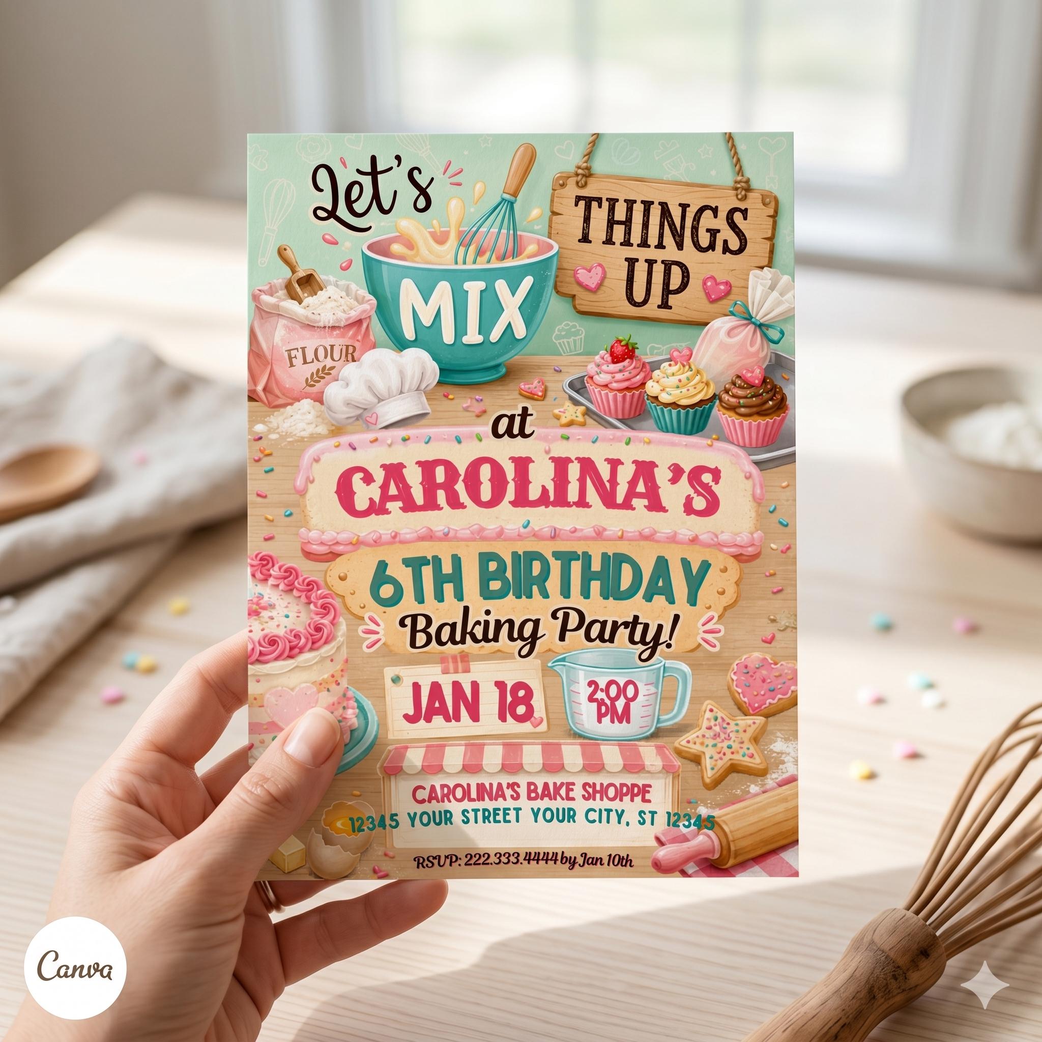 Baking Birthday Invitation, Cupcake Decorating Party Invitation, Printable or Printed Invitations, Sprinkles, Girls Birthday , A24