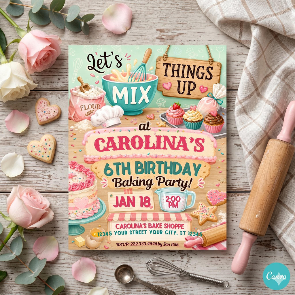 Baking Birthday Invitation, Cupcake Decorating Party Invitation, Printable or Printed Invitations, Sprinkles, Girls Birthday , A24