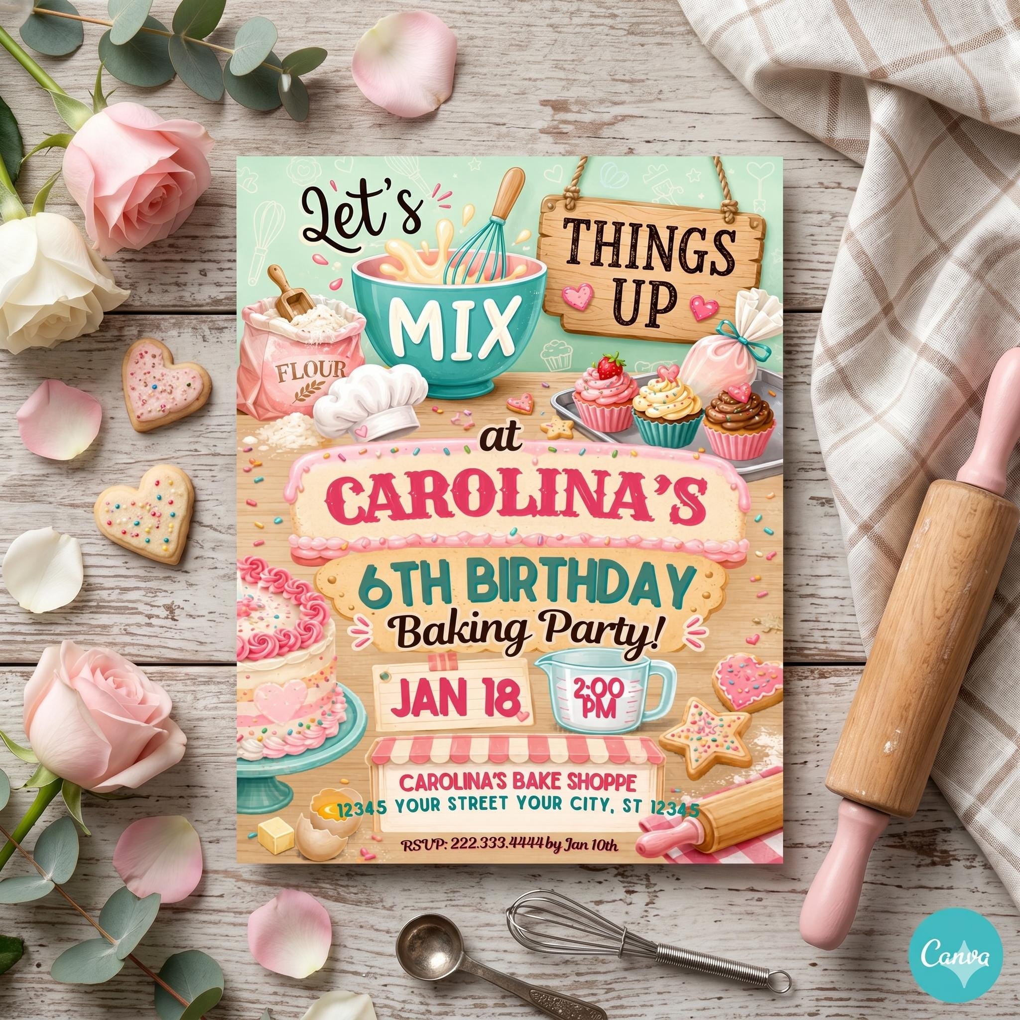Baking Birthday Invitation, Cupcake Decorating Party Invitation, Printable or Printed Invitations, Sprinkles, Girls Birthday , A24