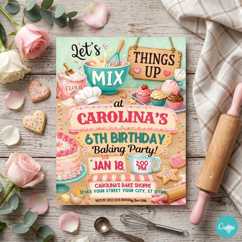 Baking Birthday Invitation, Cupcake Decorating Party Invitation, Printable or Printed Invitations, Sprinkles, Girls Birthday , A24