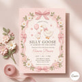 Silly Goose Baby Shower Invitation | Pink Bow Girl Canva Template (Digital Download)