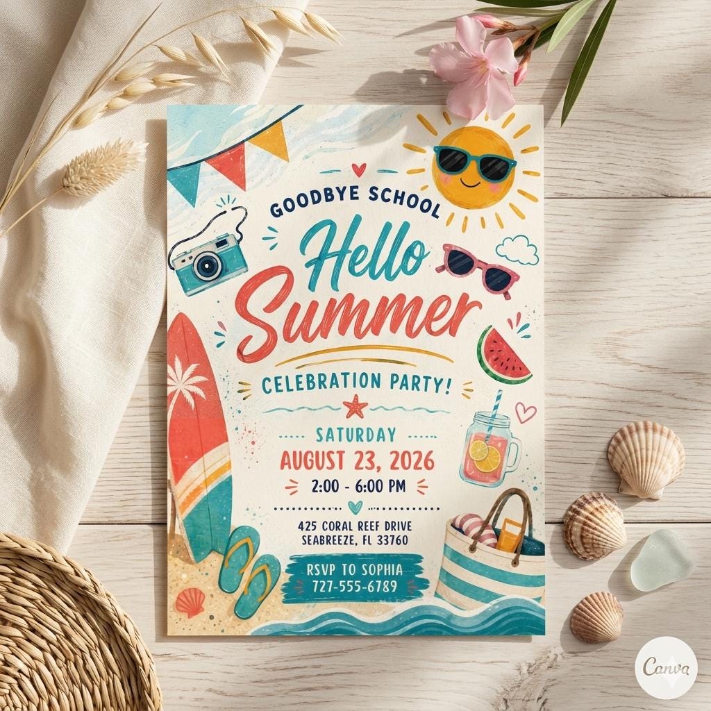 Hello Summer Celebration Party Invitation (Digital Download)