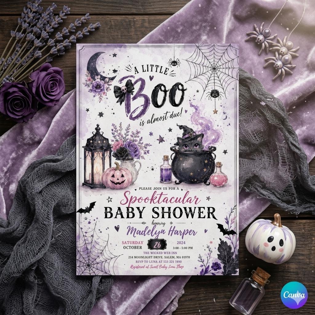 Editable Halloween Baby Shower Invitation: Little Boo Girl Sprinkle Template (Digital Download)