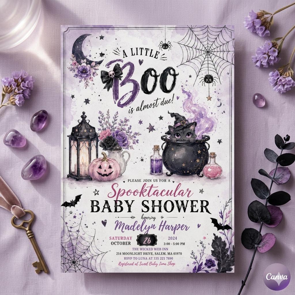Editable Halloween Baby Shower Invitation: Little Boo Girl Sprinkle Template (Digital Download)