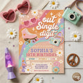 Editable Rainbow Peace Out Single Digits Groovy 10th Birthday Pink Van Invite Daisy Hippie Birthday Invitation Instant Download