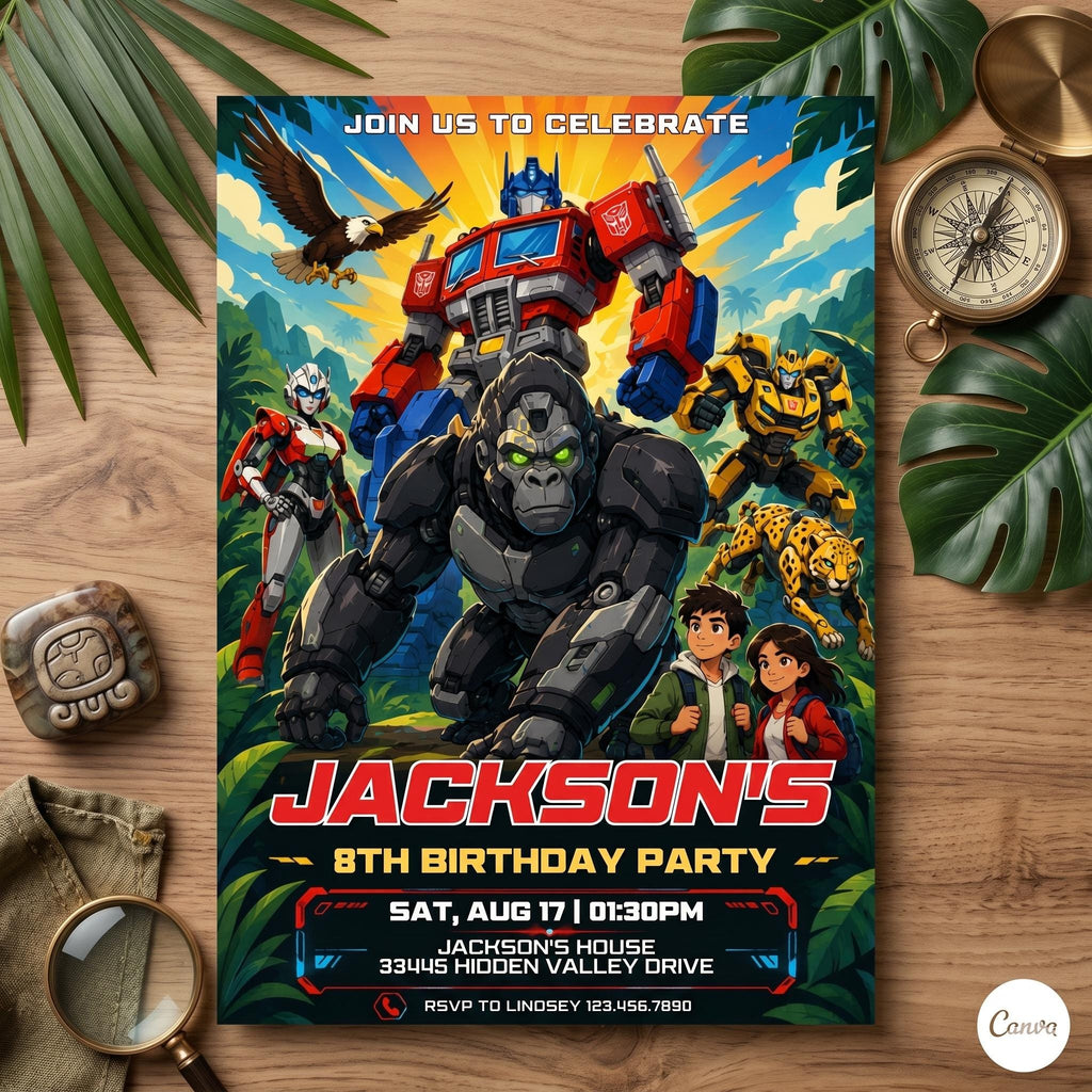 Transformers Birthday Invitation Editable Template, Robot Birthday Party Invite, Autobot Bumblebee Party, Instant Download , A16