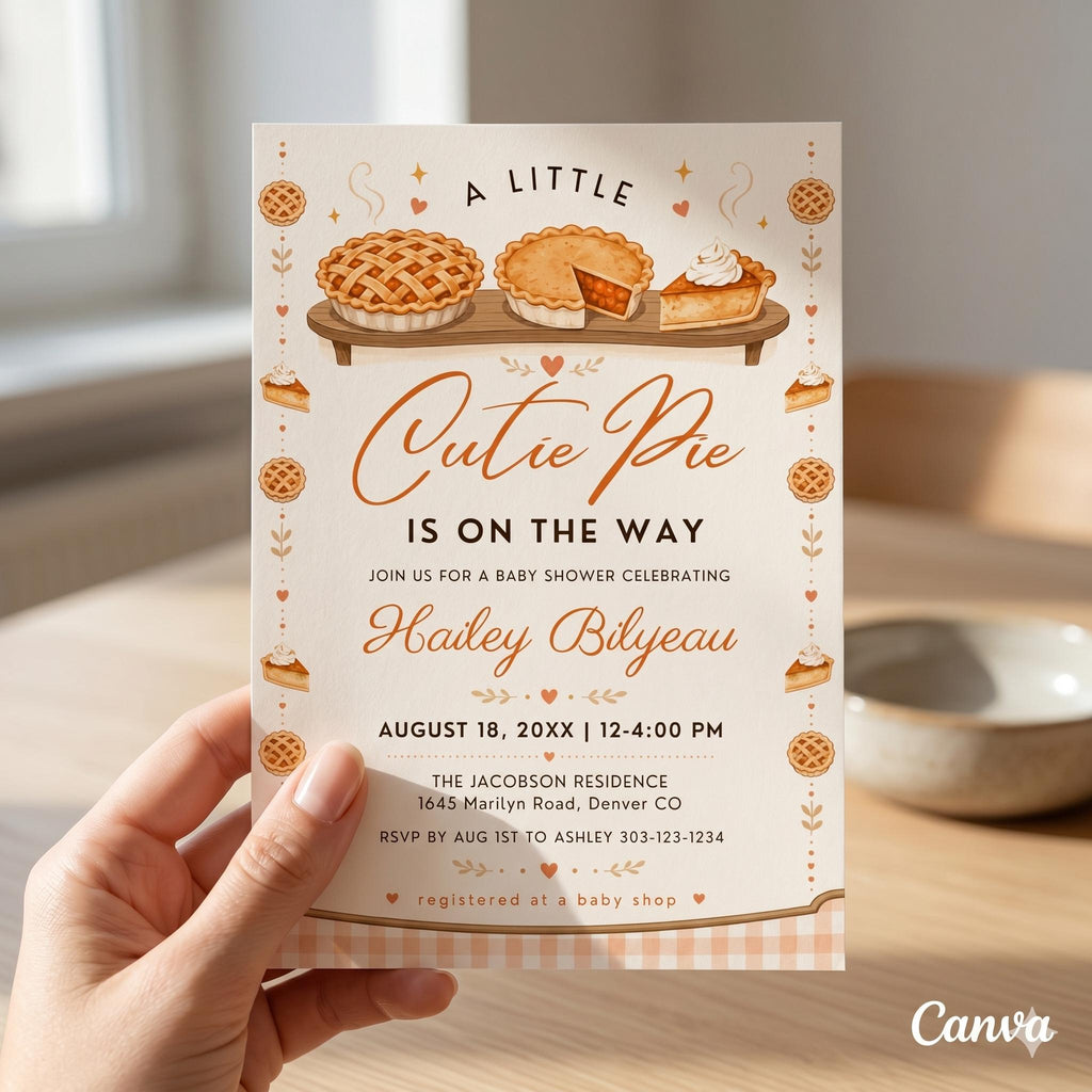 Cutie Pie Baby Shower Invitation Template, Peach themed Baby Shower Invite, Peach Pie Baby Shower Invite (Digital Download)