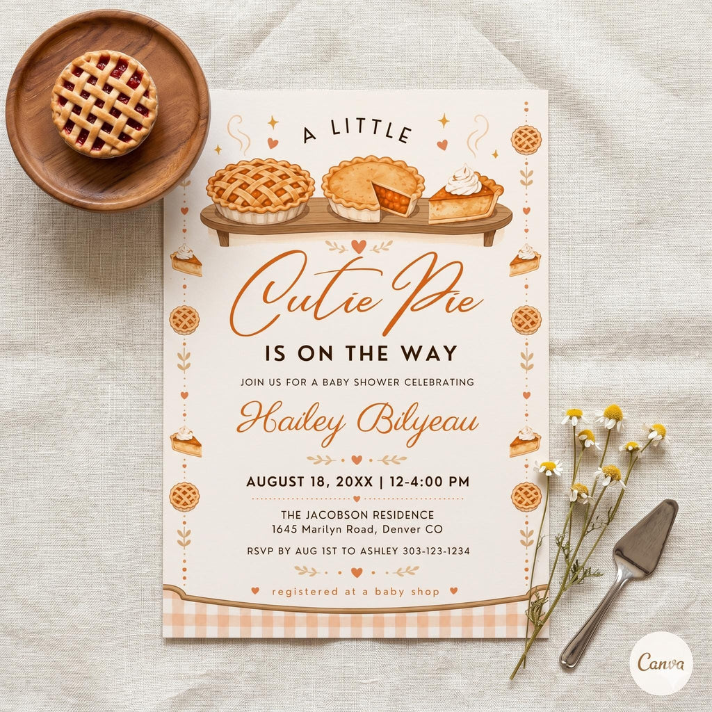 Cutie Pie Baby Shower Invitation Template, Peach themed Baby Shower Invite, Peach Pie Baby Shower Invite (Digital Download)