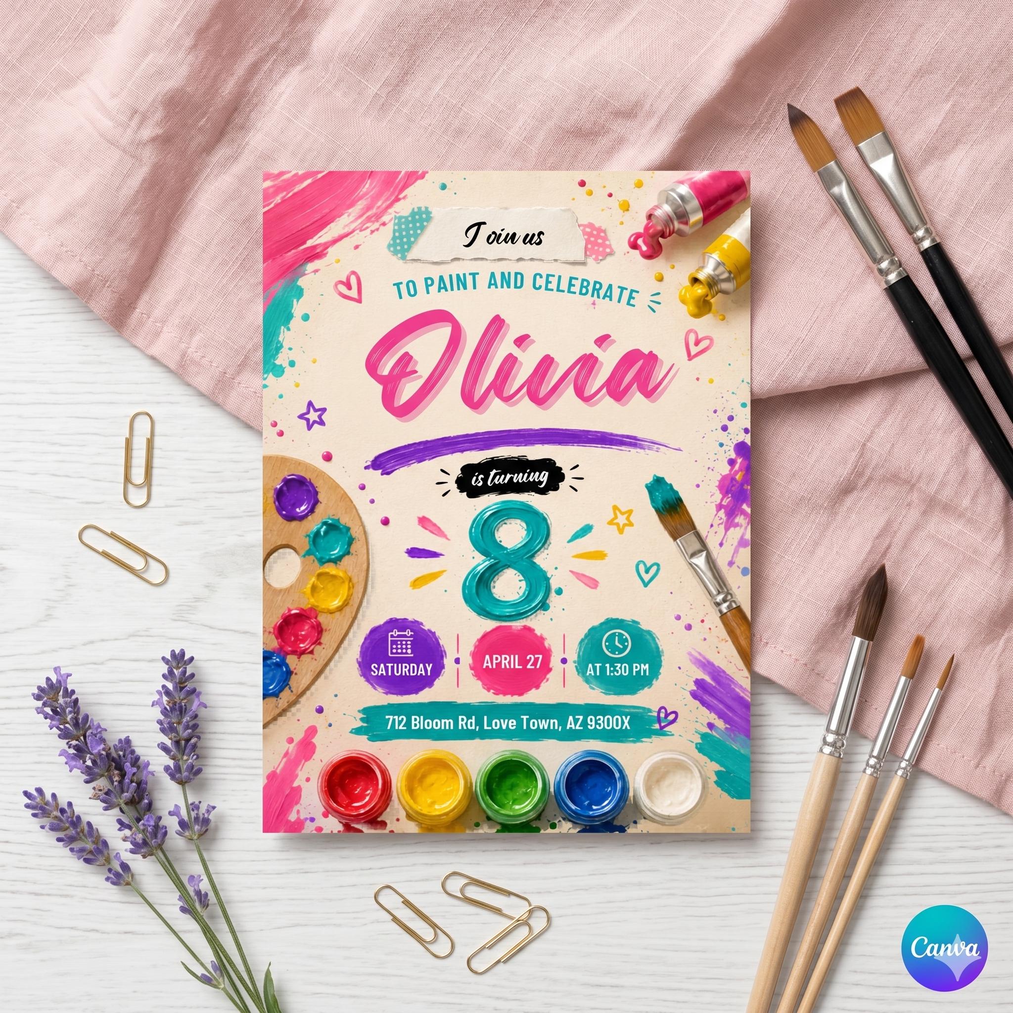 Pottery painting workshop Invite ,Painting Party Invitation, Art Party Invitation, Dress for Mess Party, Editable Canva Template