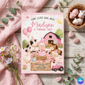 Editable Pink Farm Birthday invitation-farm theme invite-barn animals with party hats (Editable Canva Template)