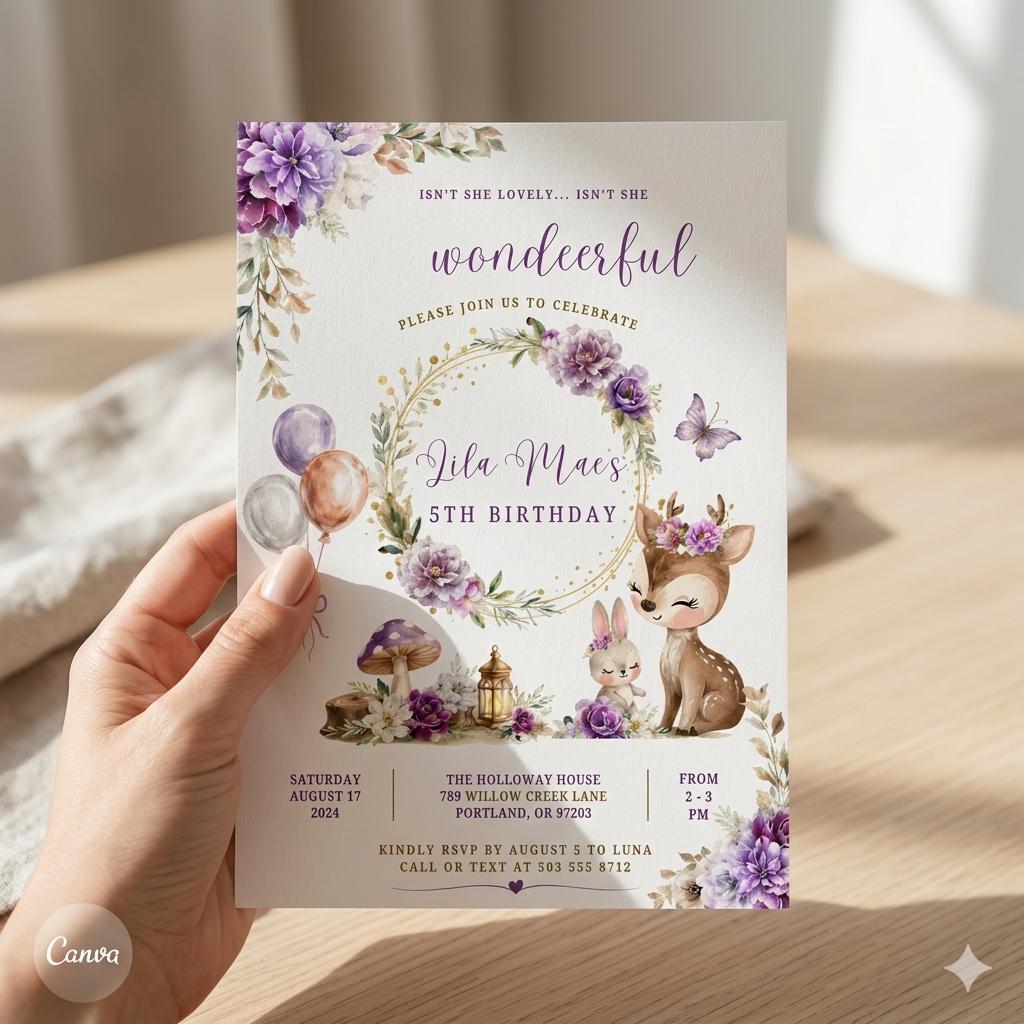 Woodland Deer Birthday Invitation Template: Wondeerful ANY AGE Birthday Invite Printable Template (Digital Download)