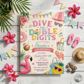 Editable Girl Tropical Dive into Double Digits 10th Birthday Beach Party Invitation Pool Water Park Birthday (Digital Download)