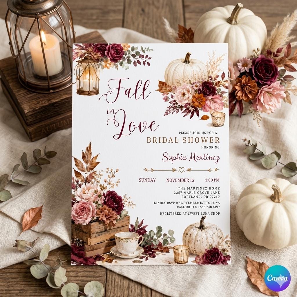 Fall Bridal Shower Invitation Template: Editable Floral Design (Digital Download)