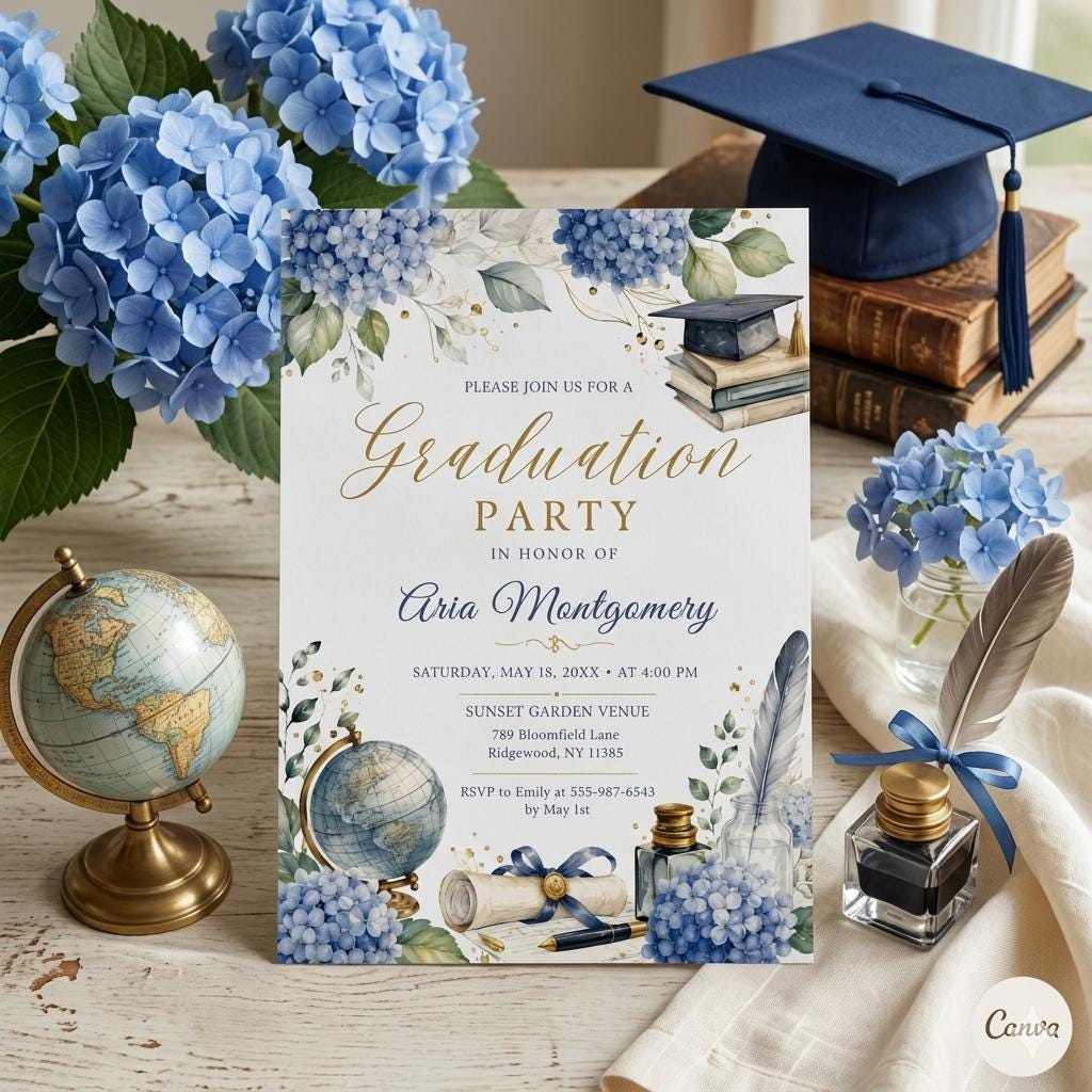 Graduation Party Invitation Template Editable Black Gold High School Class 2026