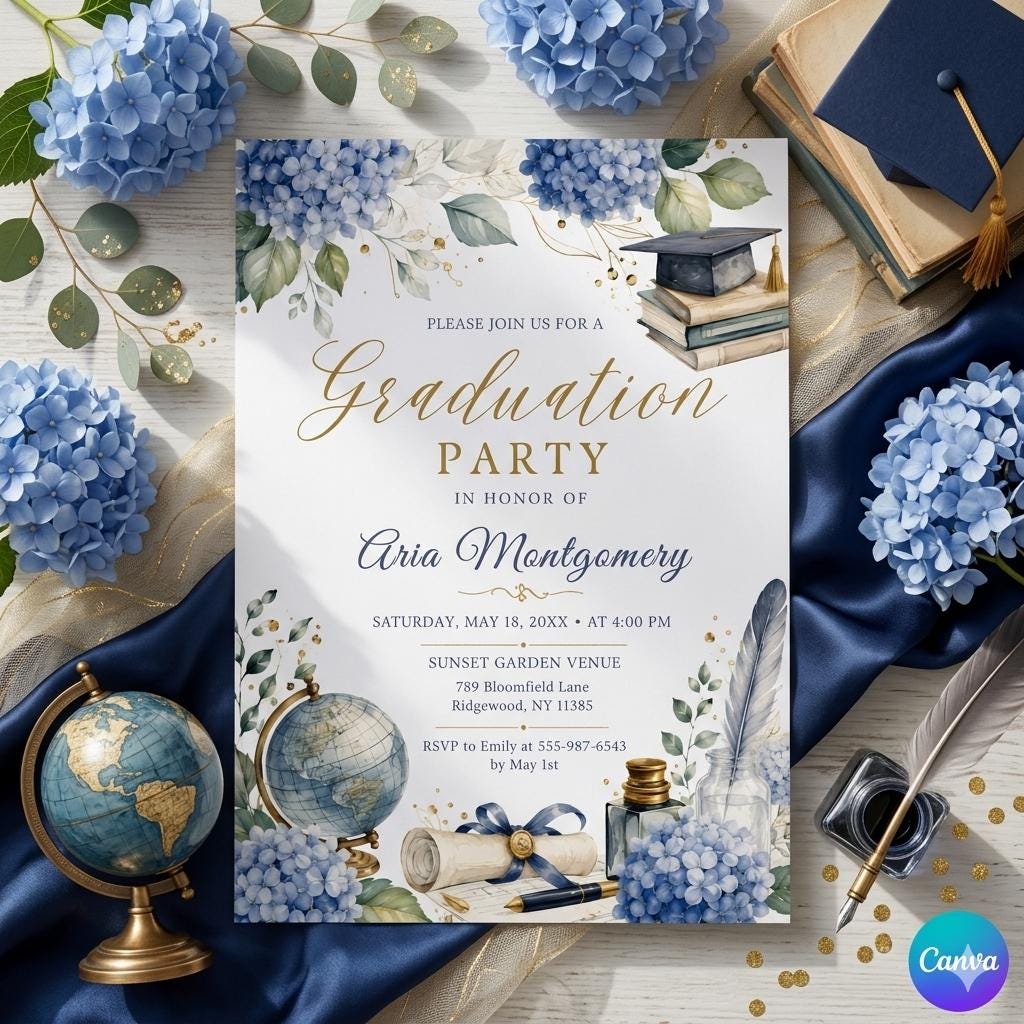 Graduation Party Invitation Template Editable Black Gold High School Class 2026