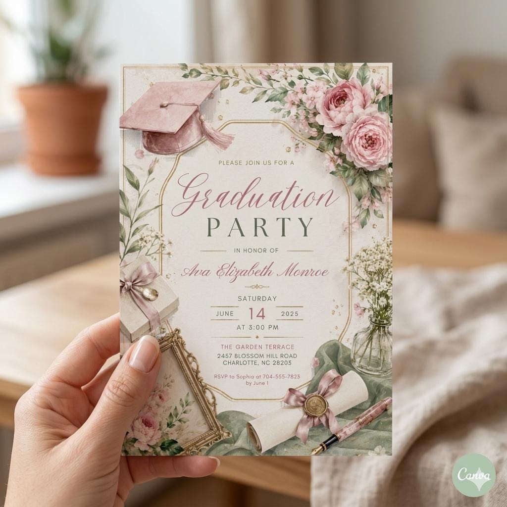 Graduation Party Invitation Template Editable Black Gold High School Class 2026