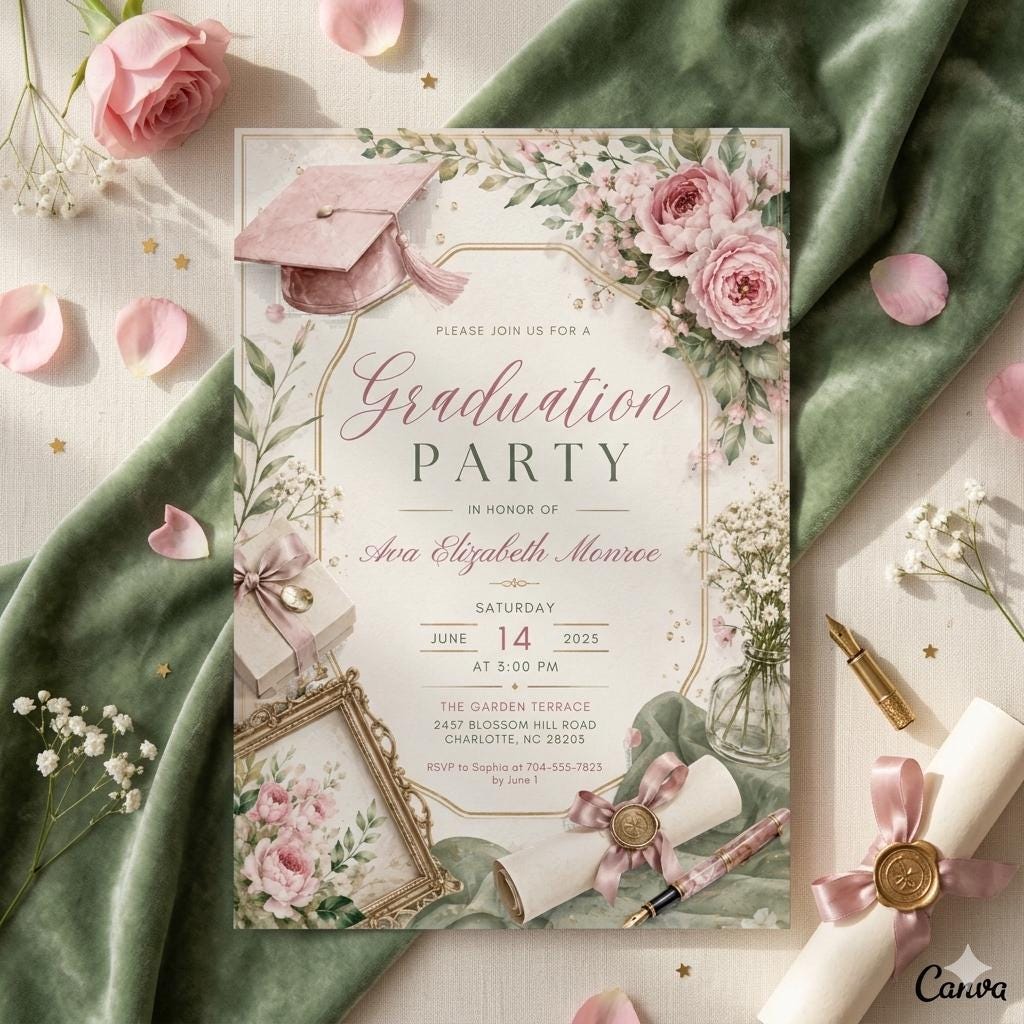 Graduation Party Invitation Template Editable Black Gold High School Class 2026