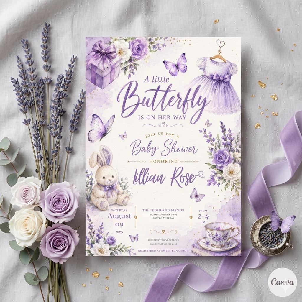 A Little Butterfly – Baby Shower Invitation Template , Baby Wishes Baby Shower Sprinkle Invitation Printable Template (Digital Download)