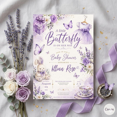 A Little Butterfly – Baby Shower Invitation Template , Baby Wishes Baby Shower Sprinkle Invitation Printable Template (Digital Download)